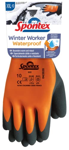 Spontex Winter Worker Waterproof Handschuhe, Wasserfeste Arbeitshandschuhe mit zweilagigem Innenfutter, hoher Kälteschutz, Latexbeschichtung, Größe XXL, 1 Paar, 12322080, Orange/Schwarz, XXL (1 Paar)