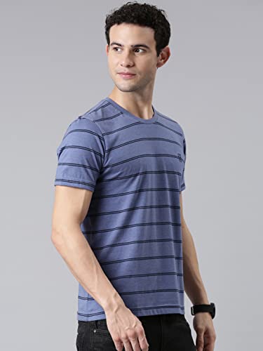 Image of F A S O Men's T-Shirt - Super Soft Combed Cotton Rich Fabric Sporty Striped Design Customized Comfort Fit