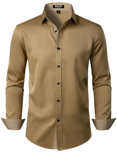Men's Stretch Multi-Use Long Sleeve Dress Shirts Party Prom Wedding Shirts with Slight Sheen