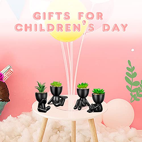 Semsoiio 4Pcs Fake Succulent, Mini Succulents Plants Artificial In Black Modern Human Shaped Ceramic Pots,Cute Faux Plant Desk Decor Desk Plant For Office Decor For Women, Fake Plants Bathroom Decor #TOP2