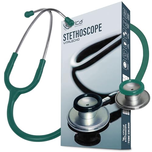 Image of OTICA Acoustic Lightweight Stethoscope for Doctors, Nurses, Students, Home Health Use, Adult, Dual Head, Aluminum Chestpiece (Green)