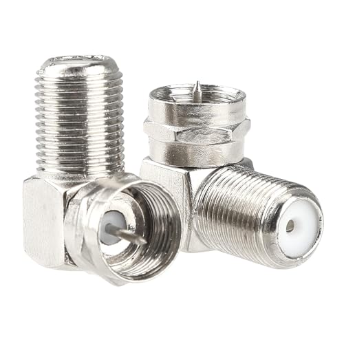 Nodcows 2 Right Angle TV Aerial F Type Adapters Screw On F Male to Female Coaxial Coupler 90 Degree Connector, Right Angle Aerial Connector for Wall Mounted TVs, Coaxial Cable Connection