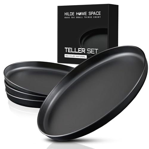 HILDE HOME SPACE® ♻️ Teller 4er Set aus recyceltem Kunststoff | 20cm Geschirr Set | Camping Teller, Salatteller, Speiseteller, Kuchenteller | Plastikteller Nachhaltig