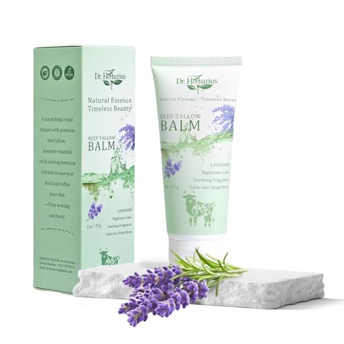 Organic Grass Fed Beef Tallow Balm — Whipped Tallow Face Moisturizer with Honey, Soothing Skin&Mind for Night,100% Natural, Deep Moisturizing, Suitable for Oily&Mature Skin, Lavender, 2 Oz.