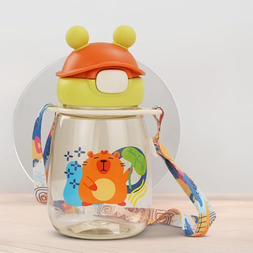 Image of BAYBEE SnowSip Baby Sipper Bottle with Straw for Kids | Spill Proof & BPA Free Safe Sipper | Cute Cartoon Design Smooth Sipping & Neck Strap | Water Bottle for School Kids Boys Girls (540ml, Green)