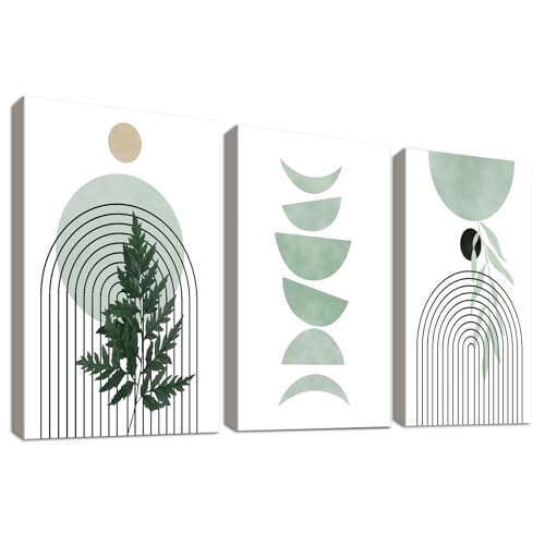 3 Pcs Estética Bohemia Plantas Verdes Marco de Madera Cuadro Moderno Minimalista Abstracto Geométrico Lienzo Decorativos Pintura Imagen Cuadros Decoracion Salon Dormitorios Pasillo Baño 30cmx40cmx3