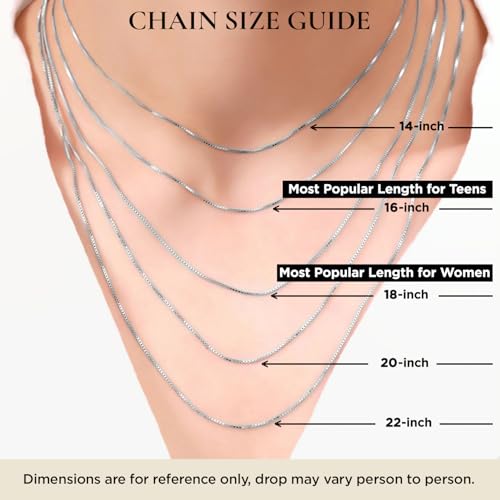 Everyday Elegance Solid 14K White, Yellow or Rose Gold Box Link Chain Necklace for Women Square Box Design| Spring Ring Clasp | 0.6mm or 1.0mm Thickness | 14 16 18 20 22 Inch Lengths With Gift Box3