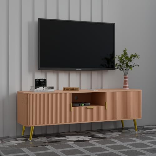 Image of Wooden TV Unit for Living Room | Media Console Movable Tv Cabinet | Tv Unit with 2 Doors, 1 Drawers & 1 Open Shelf Storage | Sideboard Cabinet | HDMR Premium Wood & Iron Leg | Beige