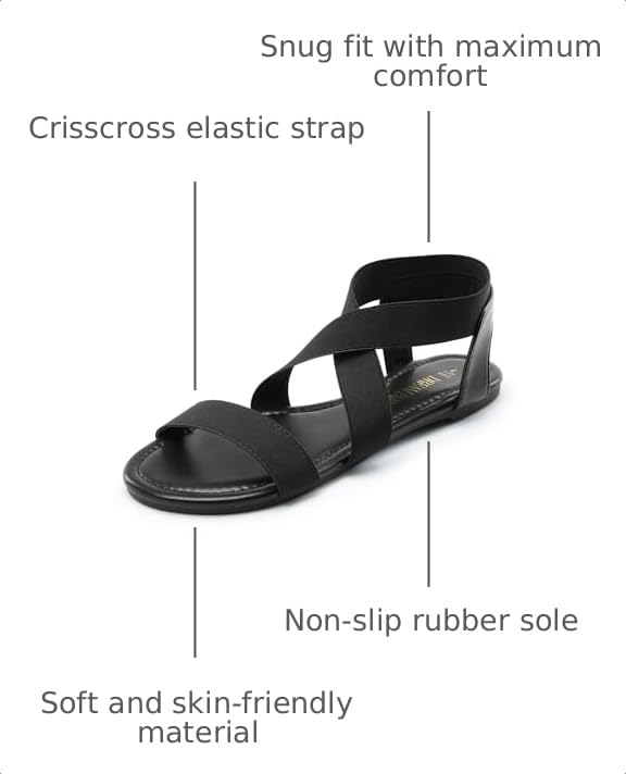 Image of DREAM PAIRS Women's Elastic Ankle Strap Flat Sandals Summer Dressy Shoes Cute Strappy Gladiator Sandals