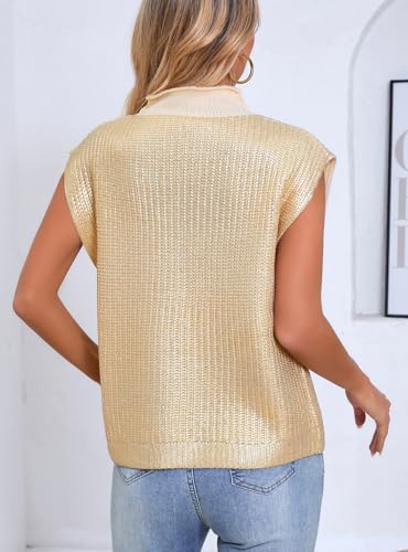 Ladyful Women's Sweater Vest Metallic Sleeveless Glitter Tops Mock Neck Loose Fit Knit Pullover4