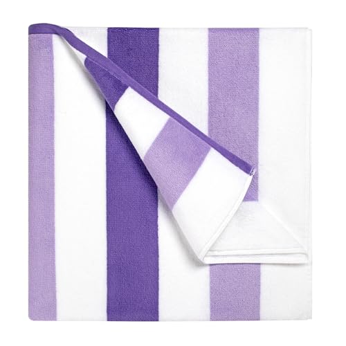 Bornbay Cotton Oversized Beach Towel - Extra Large 40X70 Big Cute Thick Pool Towel XL Stitch Beach Towels Striped Purple Swimming Towel for Adults Women