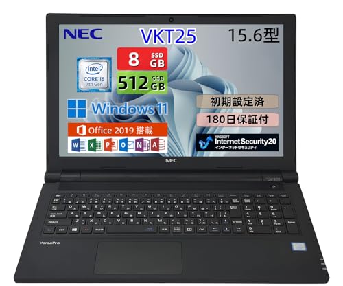 �y�����ςݕi�z�m�[�g�p�\�R�� NEC VersaPro VKT25 15.6�^ windows 11&office 2019 ���� ��7����i5-7200U@2.5GHz �r�W�l�X �ݑ�Ζ� �w�K�Ή��m�[�gPC ������ 8GB SSD 512GB DVD�h