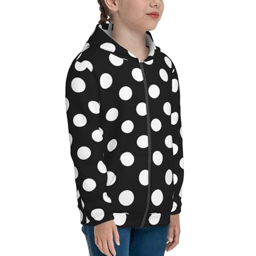 Black and White Polka Dot Kid Hoodies Boys Zip Up Sweatshirts Girls Pullover with Pocket4