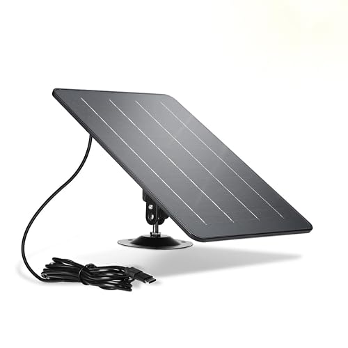 SUNYIMA Solar Panel for Security Camera, 5W 5V Solar Panel with Micro USB and USB-C Port, Adjustable Security Mount, IP65 Waterproof for Outdoor Security Camera & Floodlight