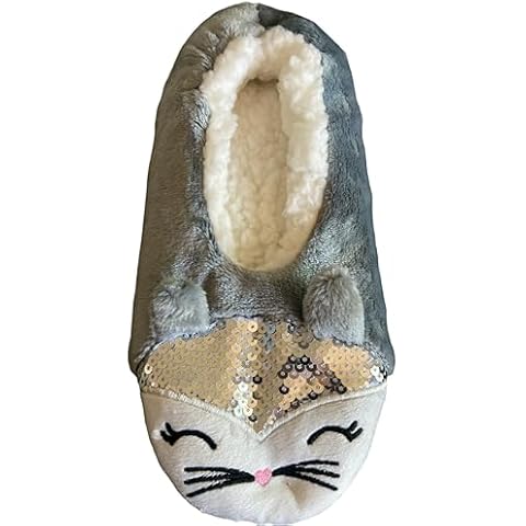 Fuzzy Babba Women's Slipper Socks ~ Cat Face Style ~ Shoe Size 7-9.5 Women's Sequin Slipper Socks Cover