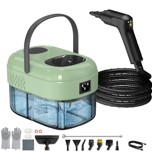 Image of 2500W Handheld Steam Cleaner, 3-Level Adjustable Steam Cleaner for Home with 16 Accessories, Multipurpose Portable Steamer Cleaning for Car,Floor,Furniture,Tile,Grout,Couch,Fast Heat-Up (Green)