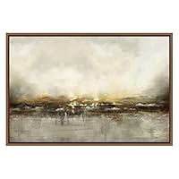 SIGNWIN Framed Canvas Wall Art Dramatic Golden Landscape by The Sea on a Cloudy Day Coastal Ocean Oil Painting Abstract Modern Closeup Relax/Calm for Living Room, Bedroom, Office - 16