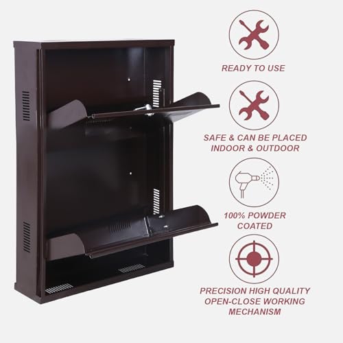 Image of Metal Shoe Rack Wall Mounted for Home with Central Locking | 2 Door 20 inch Wall Mounted Metal 4 Pair Rack Cabinet | Pre-Assembled Shoe Rack Shelves | 3 Years Warranty (Brown)