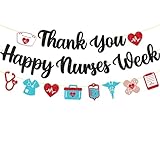 Thank You Happy Nurses Week Banner Registered Nurses Week Decoration Happy Nurse's Day Decor RN Appreciation Backdrop Black Glitter Supplies