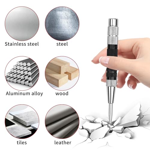 Lechengjia 12 StüCk Automatischer Metall KöRner Werkzeug, Automatischer KöRner, Metall, Holz, Glas Und DüNne Stahlbleche