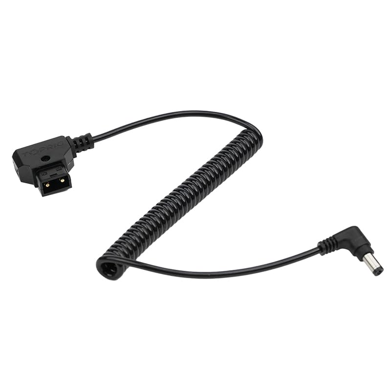 Accsoon D-Tap to DC Cable Right Angle Power Cable Charge for Accsoon CineView SE/HE/Quad, 5.5x2.1mm, Flexible Coiled Cable(40-120cm)-Black