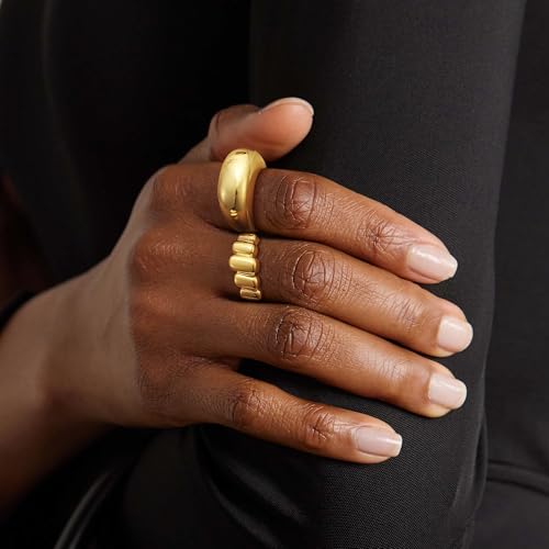 Rings for Women Non Tarnish - Stackable Rings Set Trendy 14K Gold Plated Chunky Thumb Knuckle Cubic Zirconia Stack Ring Size 6-10 for Women Dainty Gold Jewelry Gift