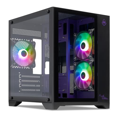 Gabinete Gamer Mancer CV100 Purple Edition | Mid-Tower | Vidro Temperado Frontal e Lateral | 3 Fans Inclusas | Suporte Water Cooler 240mm | Preto | MCR-CV100-PEB
