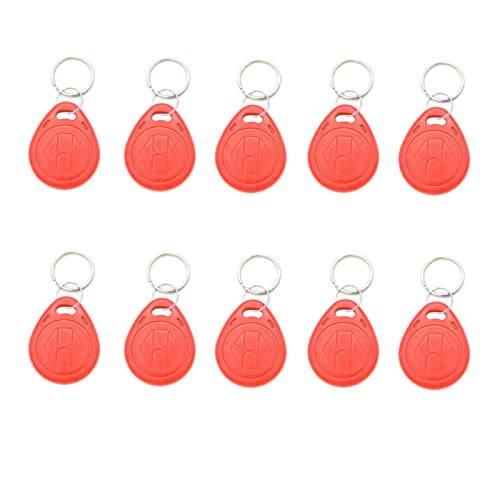 10pcs Plastic 125KHZ Rewritable Writable ID Cards Keyfobs RFID Copy Key Tags Handheld RFID Copier Writer Readers Duplicator-Static,Red