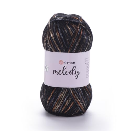 Image of YarnArt Melody Variegated Chainette - Metallic Sheen Fiber for Knitting, Crochet & Embroidery, 100g (3.5 oz) Skein, 230m (251 yd), Premium Blend of 70% Polyamide 21% Acrylic 9% Wool (908)