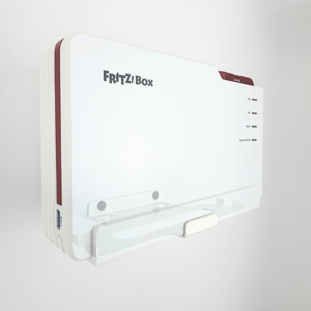 Wandhalterung für AVM Fritzbox 5690 Pro aus Metall, stabil und platzsparend, Wandmontage, Halterung für Fritz-Router 5690 Pro Metall in weiß - made in Germany