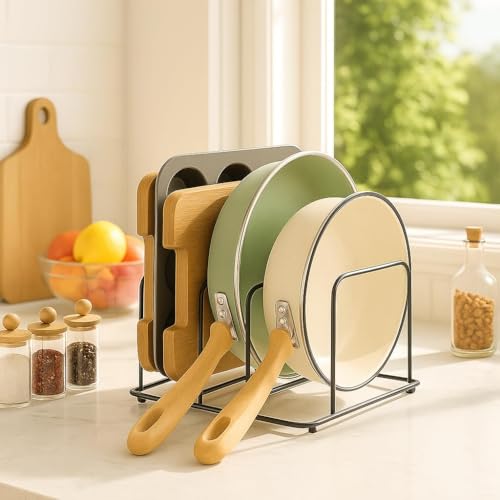 Image of Craft Expertise Black Iron 3-Slot Dish Rack - Space-Saving Countertop Organizer, Rust-Resistant Cookware Holder (24.13 x 13.97 x 22.86 cm)