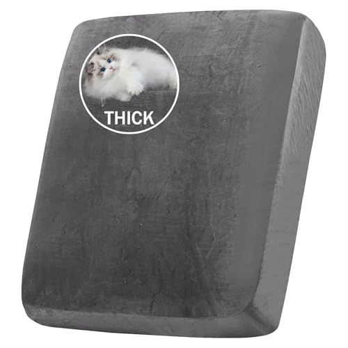 BXFUL Stretch Velvet Sofa Seat Cushion Cover, Removable Sofa Couch Covers with Elastic Bottom, Washable Furniture Slipcovers Protector for Kids and Pets (Large 1-Seater,Grey)