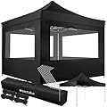 tectake® Gazebo da Giardino Pieghevole, Gazebo Esterno Resistente con 4 Elementi Laterali, Gazebo da Esterno con Finestre, Gazebo Impermeabile e Regolabile, 300 x 300 x 280 cm - Nero