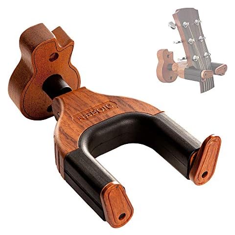 Neboic Guitar Wall Mount, Auto Lock Guitar Wall Hanger, Hard Wood Base in Guitar Shape Guitar Hook, Guitar Holder for Acoustic, Electric, Classical, Bass Guitars, Guitar Accessories Cover