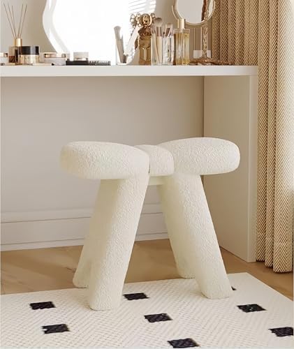 Creative Butterflies White Stool - Solid Wood Makeup Chair with High-Density Cushion & Bow Design | No Assembly Vanity Seat for Bedroom, Dressing Table, Entryway - Ideal for Women