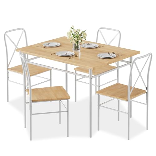 Image of VECELO 5-Piece Dining Table Set for 4, Wood Dinette with Chairs, Natural
