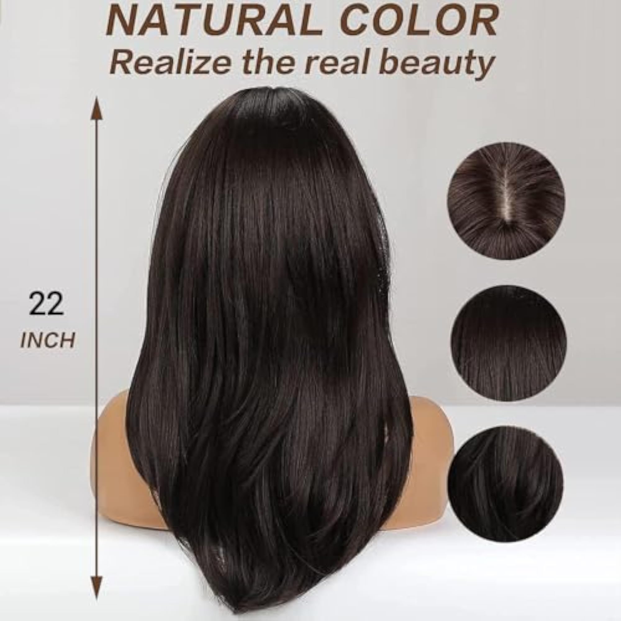 Women's 24 Inch Layered Brown Synthetic Wig with Bangs