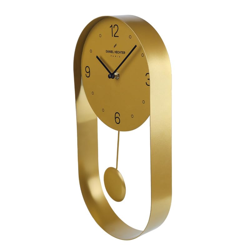 Image of Daniel Hechter Paris Aveyron Collection Wall Clock, Silent Sweep Non-Ticking Quartz Movement,15.75Inch(40 cm) Gold Dial, Oval All-Metal Frame,Metal Pendulum,Modern Clock for Home & Office - DHCL1006