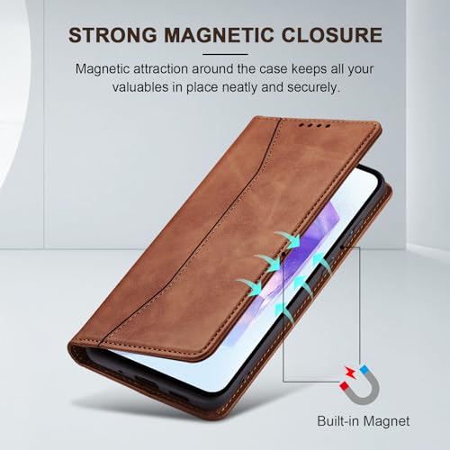 Image of Jasonyu Flip Wallet Case for Samsung Galaxy A55,Leather Magnetic Folio Cover with Card Holder,Kickstand - TPU Shockproof Durable Protective Phone Case,Brown