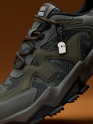 Image of The Souled Store Fumes NX: Sage Men and Boys Low Top Sneakers Green and Off White Streetwear Chunky Trainer Breathable Mesh Cushioned Midsole Durable Sole Lace Up Lightweight Padded Collar