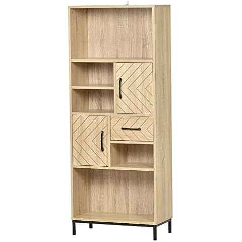 HOMCOM Estantería para Libros con Cajón y Armarios de Puerta Cover