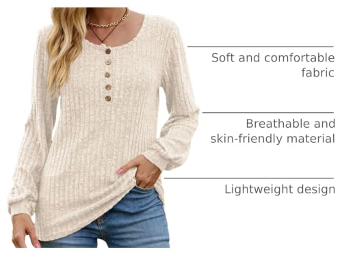 Image of DB MOON Womens Lightweight Sweaters 2026 Long Sleeve Henley Shirt Fall Casual Crewneck Tunic Tops