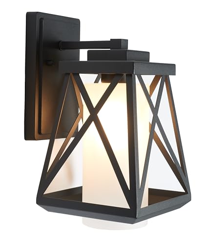 SAFAVIEH Lighting Collection Braith Black Outdoor Wall Sconce Set of 2 Light Fixture (LED Bulbs Included)