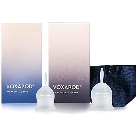 VOXAPOD Soft Menstrual Cup Large & Small Size Light & Heavy Flow - Best Sensitive Reusable Period Cup Medical-Grade Silicone - Wear for 12 Hours, Easy Removal, Leak-Proof, Tampon and Pad Alternative Cover