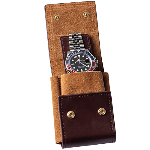 QWATCHBANDS Watch Pouch & Case For Travelling - Portable Travel Watch Cases - Travel Watch Bag and Storage - Genuine Leather Watch Holder for Luggage - Single & Double Watch Pouches