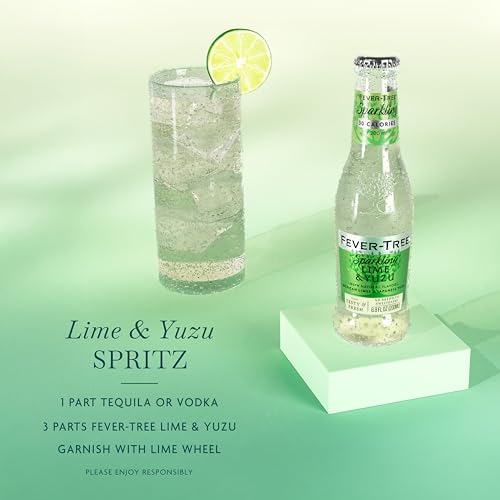 Image of Fever-Tree Sparkling Lime & Yuzu - Premium Soda Mixer for Cocktails and Mocktails, 6.8 fl oz Bottles, Pack of 24 - Naturally Sourced, Non-GMO