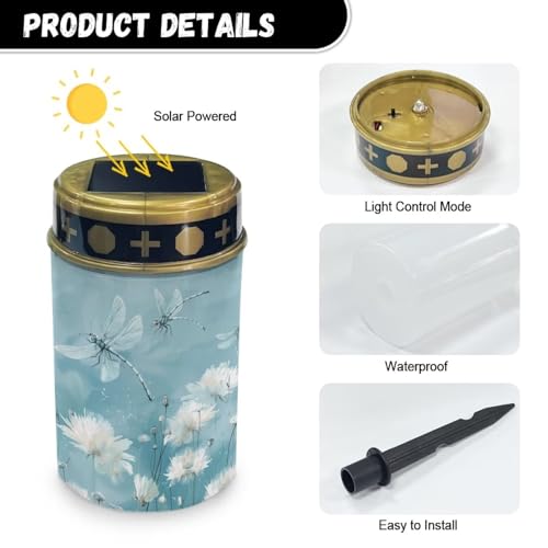 Image of Dragonfly Light for Prayer Cemetery Solar Lights for Grave Cemetery Decor Candle Lamp Waterproof Solar Power Light Eternal Lights for Graves Cemetery Memorial Gift 2 Pcs