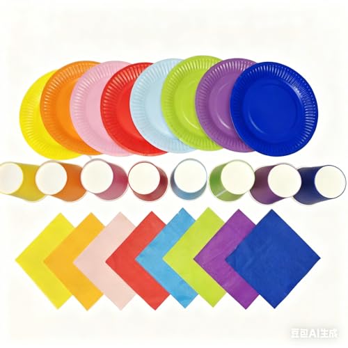 Generisch 120pcs Bunte Party Papierteller, bunte Regenbogen Party...