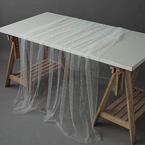 Nappe Gaze avec Perles Blanc Anti-Pli pour Table Rectangulaire Froissée - 2