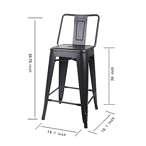 Gia 24-Inch Middle-Back Counter Stool, Qty Of 2, Matte Black With Metal Seat #TOP2